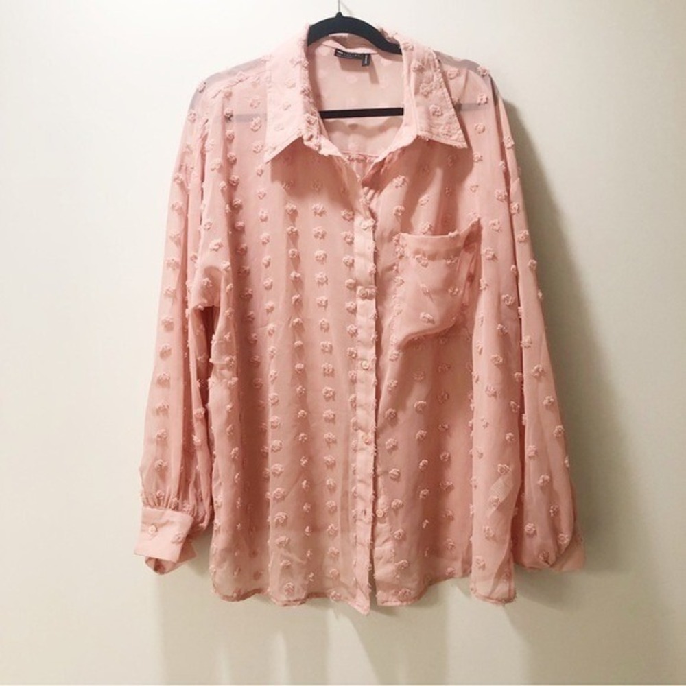 Asos Women's Textured Pink Button Down Top - Size 14
